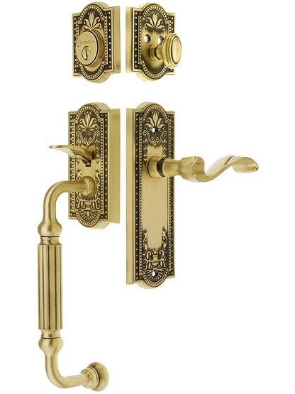 Parthenon Entry Lock Set in Antique Brass Finish with Left-Handed Portofino Lever and